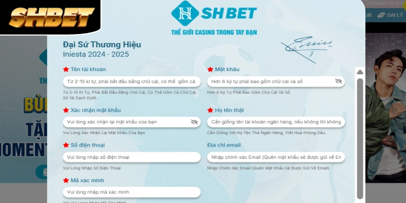 Điền thông tin đăng ký SHBET theo biểu mẫu Điền thông tin đăng ký SHBET theo biểu mẫu